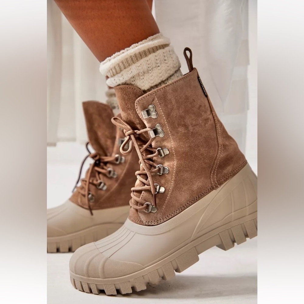 Free People Stutterheim Patrol Duck Boots Leaf Taupe Suede Tan Rubber